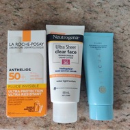 防曬: La Roche Posay 全效廣譜輕盈隔離防曬乳液 sunscreen ANTHELIOS UVMUNE 400/ Tatcha 完美毛孔絲柔防曬霜/ Neutrogena 透明面部防曬乳