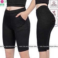 Quần legging nữ Hiền Trần BOUTIQUE nâng mông lưng cạp cao vải thun dày dặn đùi ngố lửng ôm body bó m
