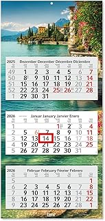 Timr 3-Month Calendar 2026 - Wall Calendar 3 Months with Slider - 70 cm Three-Month Calendar Multili