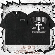UNBR T-shirt on chest CHILD OF GOD English alphabet cross pattern JOHN 1:12 retro Gothic print