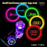 2pcs Led Car Luminous Coaster Cup Holder Anti-slip Mat For Audi Sline Quattro A3 8p 8l 8v A4 B8 B6 B