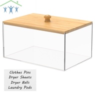 Dryer Sheet Holder with Bamboo Lid and Labels Clear Acrylic Dryer Sheet Container Dustproof Dryer Sh