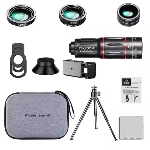 4 In 1 28x Zoom Telephoto Lens With Cell Phone Holder And Tripod Cell Phone Camera Lens For Iphone A