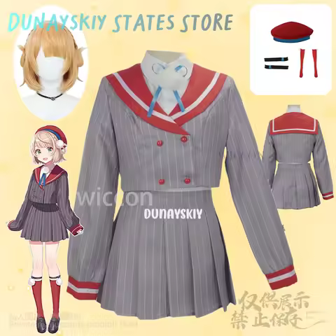 Vtuber 코스프레 Shigure Ui Anime Costume Jirai Kei Kawaii Uniform JK School Uniform Dress Lolita Hat Wig