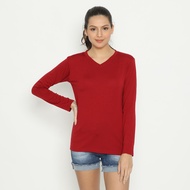 AMORNINGSHIRT - WOMEN'S PLAIN V-NECK LONG-SLEEVED MAROON T-SHIRT V-NECK T-SHIRT/ T-SHIRT/ UN T-SHIRT