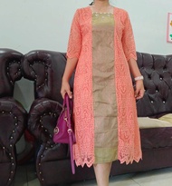 DRESS Pesta brukat cantik premium kombinasi tenun songket