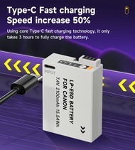 PALO USB แบตเตอรี่ LP-E8 LP E8 LPE8 กล้องแบตเตอรี่ Type-C การชาร์จพร้อมในตัวสำหรับ Canon EOS 550D 60