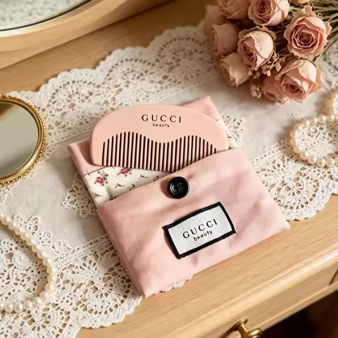 GUCCI Gucci’s bag Pink Anti Static Wide Tooth Comb Canvas Storage Bag Lightweight Travel Logo Comb B