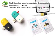 2 in 1 Lightning Headphone Jack and Charger Adapter for iPhone 15 14 13 12 11 XS X 8 7 Converter AUX Female Audio and Charging Adaptor Cable แจ็คสายชาร์จไฟและสายชาร์จ Lightning สำหรับ iPhone 15 14 13 12 11 XS X 8 7 สายแปลง AUX
