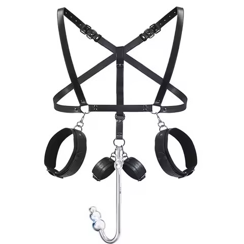 Metal Anal Hook Backhand Buttonhole Plug for Rear Anal Bondage Tail Butt Plug with Erotic HandCuffs 