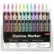 Outline Metallic Markers Acrylic Paint Marker Paint Pen Glitter Drawing Pen for Wood Rock Painting
