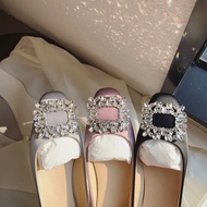 Size 33-42 New Square toe Soft-soled Rhinestone Shoes Large Size Flat Shoes Bridal Shoes Wedding sho