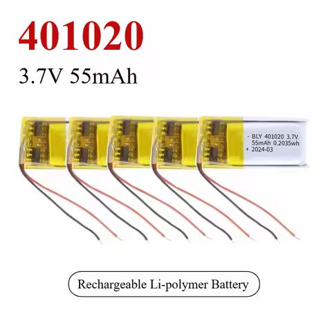 5PCS 3.7V 55mAh 401020 Rechargeable Li-polymer Battery for Watch Beauty Equipment Bluetooth Earphone