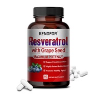 KENOFOR Resveratrol 1500 mg, suplemen antioksidan trans-resveratrol dengan teh hijau, ekstrak biji a