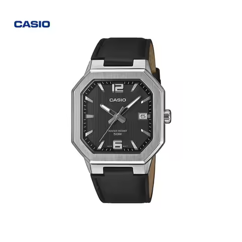 Casio MTP-B195 Men Square 50M Waterproof Stainless Steel Leather Strap Vintage Wristwatch Business Q