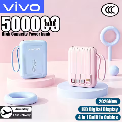 VIVO Mini 500000mAh Power Bank Super Fast Charging 4 in 1 Built in Cables LED Digital Display Power 