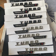 Flat Letters Emblem for Mercedes Benz TURBO 4MATIC + Red Plus Turbo Supercharge Fender Badge Sticker