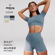 Washable Yoga Suit Women Two-Piece Suit Summer Short-Sleeved Yoga Suit Suit Imitation Denim Shockpro