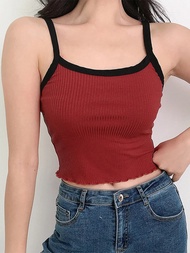 ฤดูร้อนใหม่แฟชั่นความคมชัดสี Tank Top ผู้หญิงสบายๆฟิตเนสเสื้อผ้าชุดราตรี Crop Top Camisole