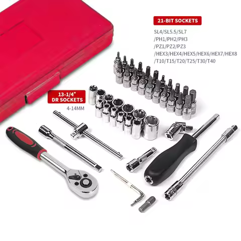 46pcs Socket Wrench Set Car Motorcycle Maintenance Tool Kit Rotating Screwdriver Head Hand Tools Com