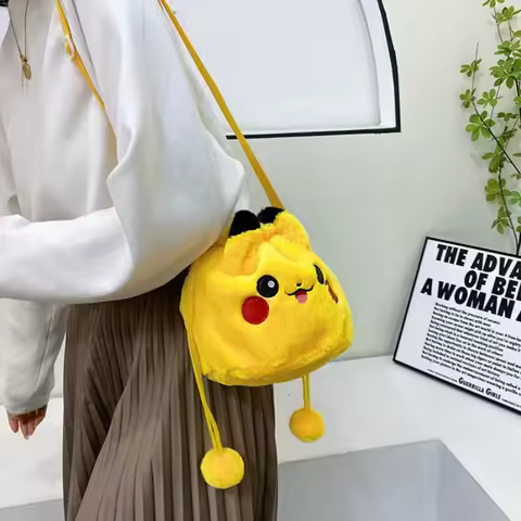 Pokemon Pikachu Drawstring Plush Bag Cute Funny Girls Boys Student Portable Makeup Storage Outdoor S