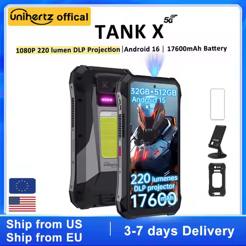Unihertz by 8849 TANK X Rugged Smartphone 5G Android 15 Built-in 1080P 220 lumen DLP Projection 1760