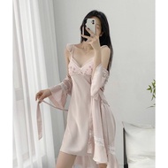 HT814 Set of sexy nightgown and robe with embroidered flowers and PADDING, luxurious pajamas HT814 F