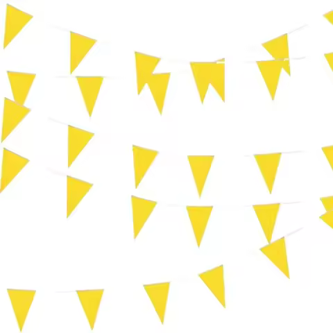 Yellow Plastic Pennant Banner Bunting Solid Triangle Flags String for Festival Wedding Birthday Anni