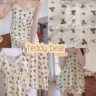 [พร้อมส่ง🧸] Teddy Bear pajamas ชุดนอนสายเดี่ยวลายน้องหมี น่ารัก ผ้าดีมาก งานพรีเมียม 💕