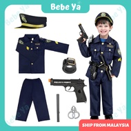 Police Costume Kids - Cosplay Police Uniform Pretend Play Occupation Costume Baju Uniform Polis Kanak -kanak 警察制服儿童