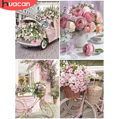 HUACAN Diamond Painting Full Square Flowers Picture Diamond Embroidery Cross Stitch Kit Diamond Mosa