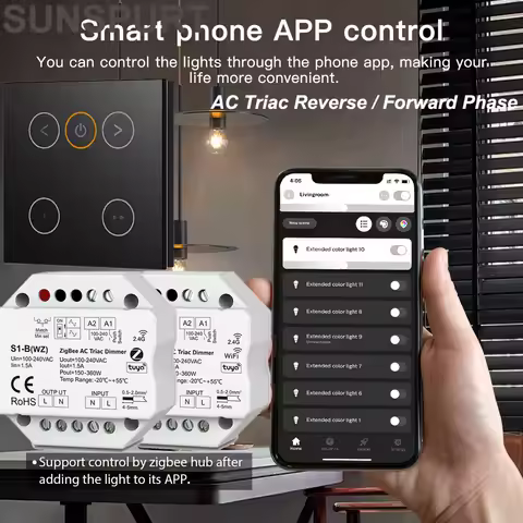 10AC110V-220V 2.4G RF AC Triac Dimmer Wifi Controller Set S1-B(WT) R11 Remote Tuya App Push Dim For 