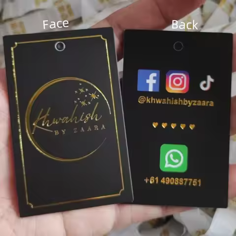1000PCS Custom Golden foil print Swing Tags 400GSM Coated Paper Cards 5 * 8 cm Print Hang Tag