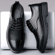 2025 Men's Soft Leather Shoes Men's Sandals Business British Style Groom Suit Full Set Men's Hollow 