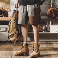 Men's workwear shorts American Retro Contrast Color Overalls shorts Men's Loose Outdoor Casual 5-poi