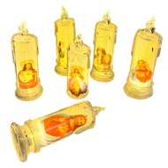 1/6Pcs LED Flameless Prayer Candles Flickering Fake Candle Jesus Devotional Prayer Candle Light Reli
