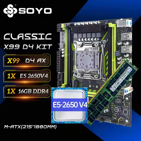 X99-8D4 SOYO Motherboard Set Kit With Intel LGA2011-3 Xeon E5 2650 V4 CPU DDR4 16GB (1*16GB) 2133MHZ