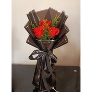 3 STALK SOAP ROSES WITH LEAVES