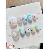 Mamegoma Summer Hand-Painted Cute Short Nails Handmade Wearing Nails