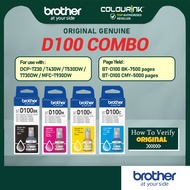 Brother Original D100 Black Cyan Magenta Yellow Refill Ink Bottle for T230 T430W T530DW T730DW T930D