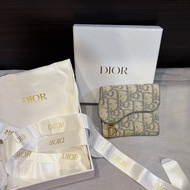 Dior Saddle Lotus 灰色緹花 錢包短夾