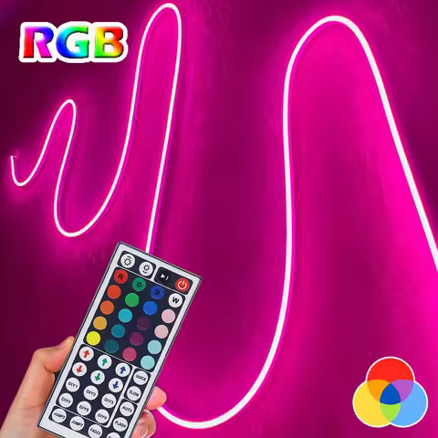 RGB LED Neon Lights with 44Keys Remote Flexible Neon Strip Lights 5V RGB Rope Lights Gaming Led Neon