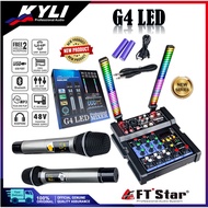 KYLI - Newly G4 LED Signal Light Mixer Power Mixer 4Channels USB Bluetooth with 2 Wireless Mic