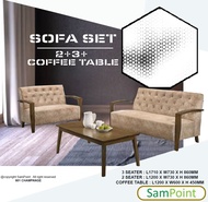 SamPoint Modern Sofa Set / Solid Wood Sofa &amp; Coffee Table Combination Dark Cappuchino With Brown Fabric Sofa Set_1 Seater + 2 Seater + 3 Seater + Coffee Table _Ready Stock + Free Installation