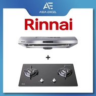 RINNAI RH-S259-SSR-T 90CM SLIMLINE HOOD + RINNAI RB-7302S-GBS 2-BURNER TEMPERED GLASS GAS HOB