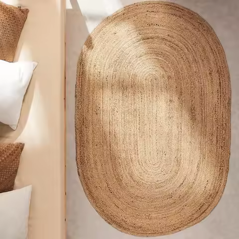 Carpet for Living Room Natural Pure Jute Hand-woven Glue-free Entrance Mat Wabi-sabi Style Double-si