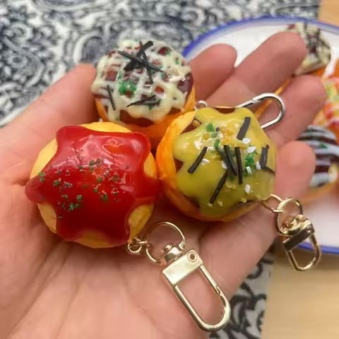 Simulation Japanese Food Keychain Octopus Meatball Model Pendant