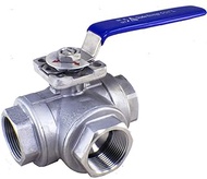 Duda Energy 3WBV-WOG200-F125-T T-Type Ball Valve, 3-Way, 304 Stainless Steel, SS304 SUS304 1-1/4" NP