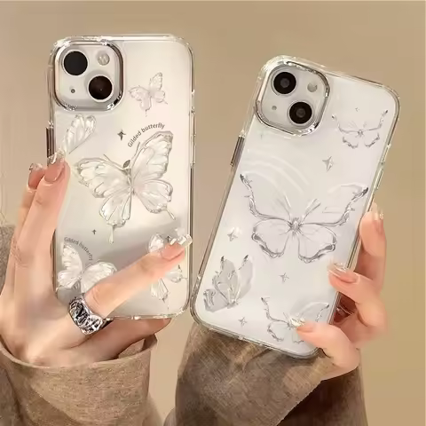 Silver Butterfly Phone Case For OPPO Reno 15F 14F 13F 12F 11F 13 11 Pro 5 6 8 8T Find X8 F31 Pro A9