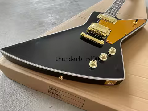 Black Explorer Electric Guitar Gold Hardware HH Pickups Mahogany Body